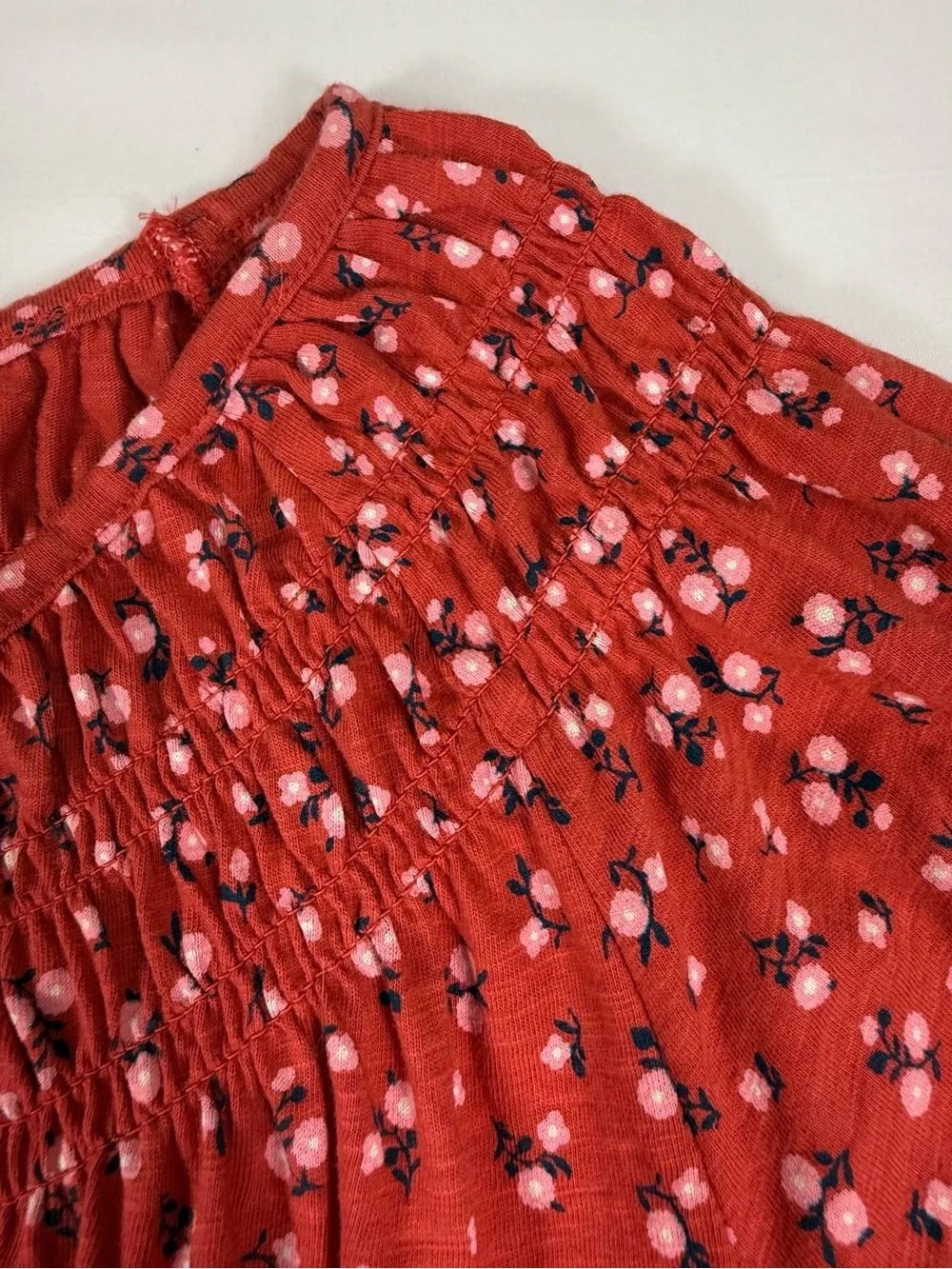 OLD NAVY Girls Smocked Tiered Dress Floral Puff Sleeve Coral Pink XL 14-16